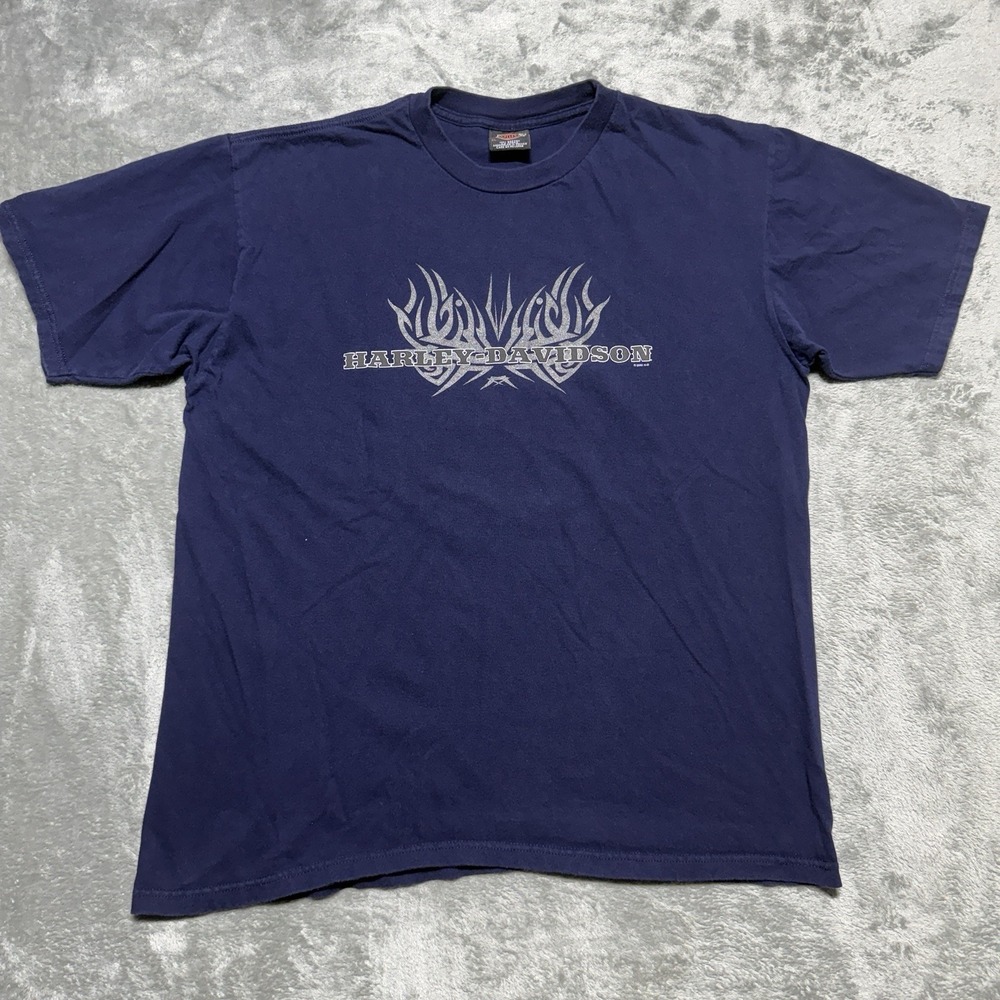 Vintage 2003 Harley Davidson Las Vegas T Shirt XL Tribal Flame Navy Blue